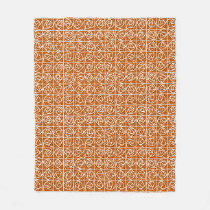 Art Deco Rose Squares Stylised Floral orange Fleece Blanket
