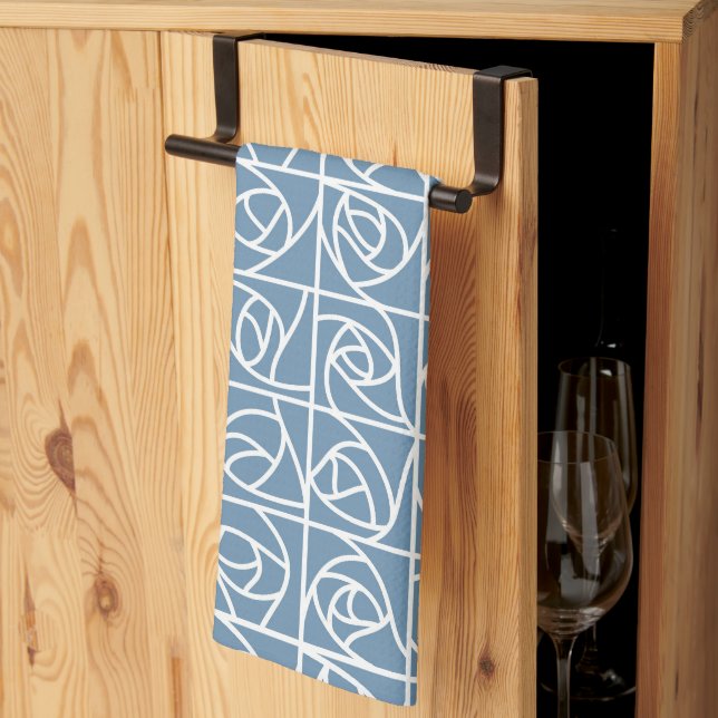 Art Deco Rose Squares Stylised Floral pale blue Tea Towel (Thirds Fold)