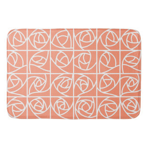 Art Deco Rose Squares Stylised Floral peach Bath Mat