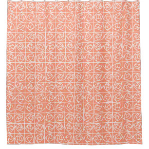 Art Deco Rose Squares Stylised Floral peach Shower Curtain