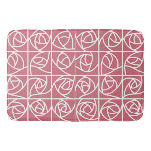 Art Deco Rose Squares Stylised Floral pink Bath Mat