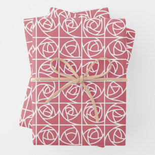 Art Deco Rose Squares Stylised Floral pink Wrapping Paper Sheet