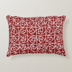 Art Deco Rose Squares Stylised Floral primary red Decorative Cushion