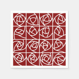 Art Deco Rose Squares Stylised Floral primary red Napkin