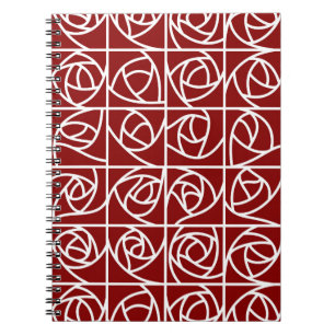 Art Deco Rose Squares Stylised Floral primary red Notebook