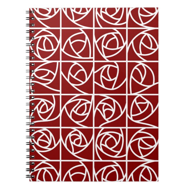 Art Deco Rose Squares Stylised Floral primary red Notebook (Front)