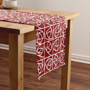 Art Deco Rose Squares Stylised Floral primary red Short Table Runner