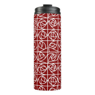 Art Deco Rose Squares Stylised Floral primary red Thermal Tumbler