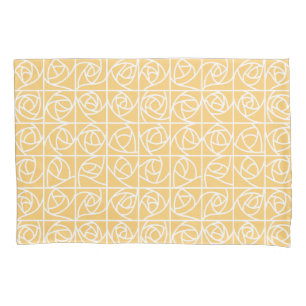 Art Deco Rose Squares Stylised Floral yellow Pillowcase