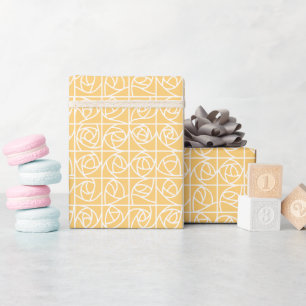 Art Deco Rose Squares Stylised Floral yellow Wrapping Paper