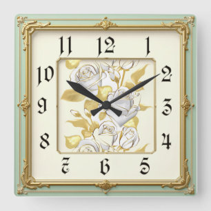 Art Deco Roses Square Wall Clock