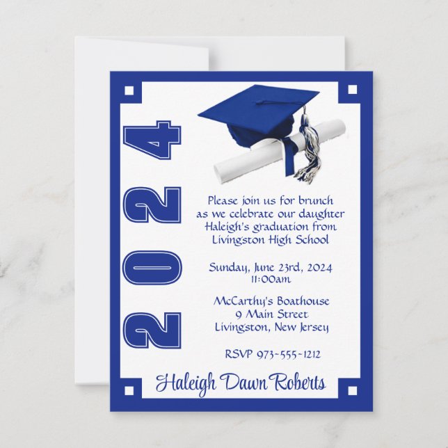 Art Deco Royal Blue & White Graduation Invitation (Front)
