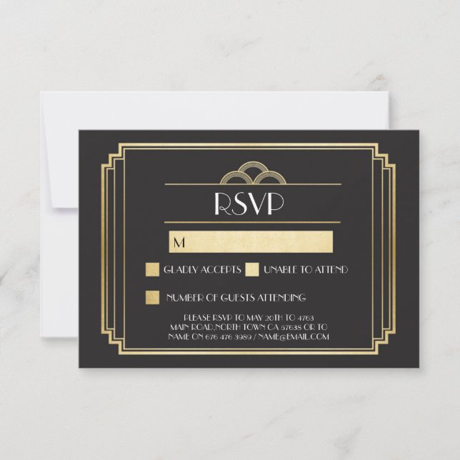 Art Deco RSVP Cards 1920's Gold Black Response (Front)