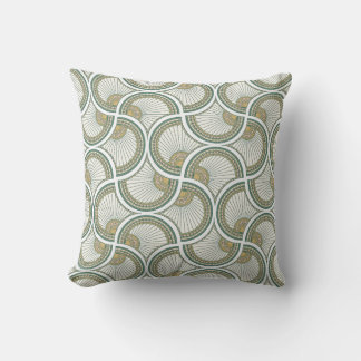 Art Deco Sage Green and Gold Geometric Fan Throw P Cushion