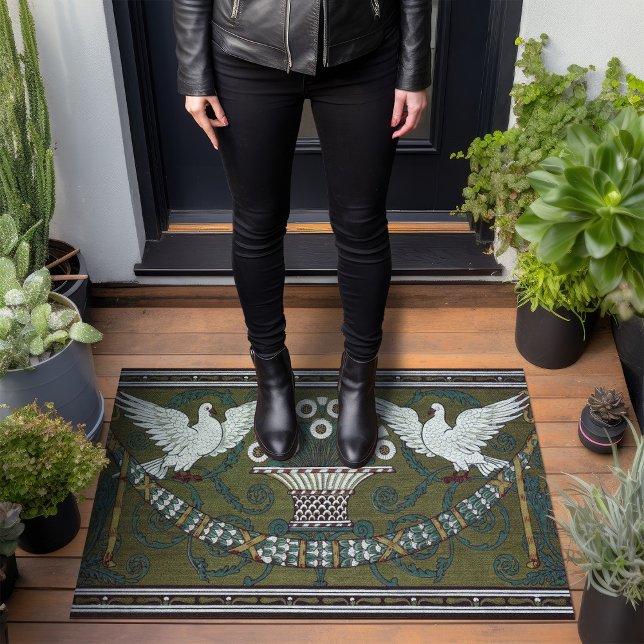 Art Deco Sage Green Doves by Walter Crane Doormat (Creator Uploaded)