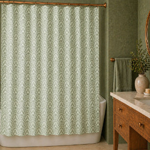 Art Deco Sage Green Fan Pattern Shower Curtain