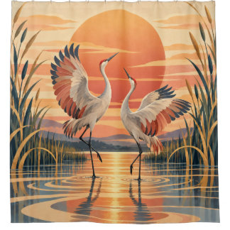 Art Deco Sandhill Crane Dance Shower Curtain
