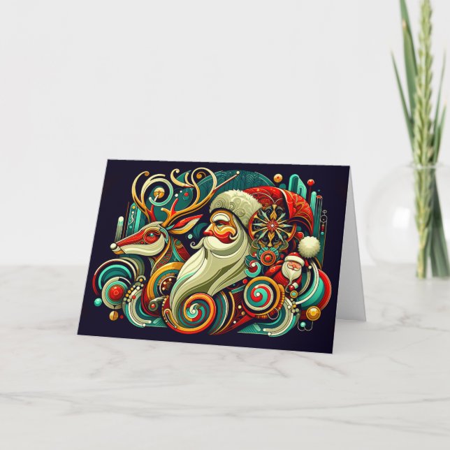 Art Deco Santa Claus Christmas Holiday Card (Front)