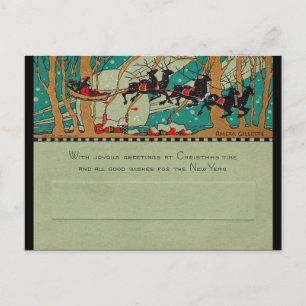 Art Deco Santa in Sky Holiday Postcard