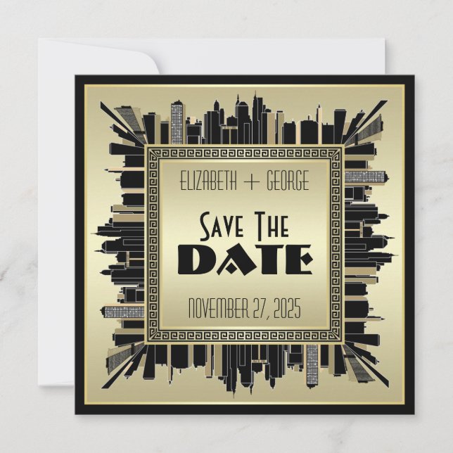 Art Deco Save the Date Champagne Gold Gatsby Glam Invitation (Front)