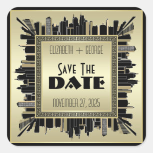 Art Deco Save the Date Champagne Gold Gatsby Glam Square Sticker
