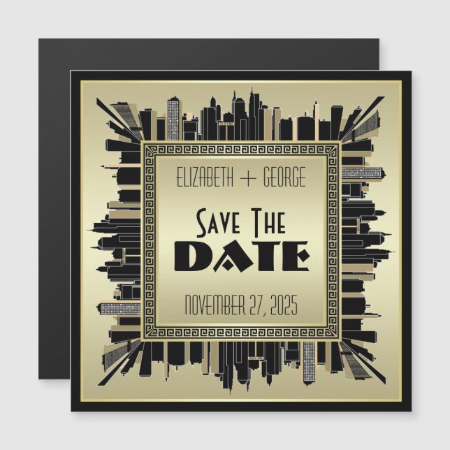 Art Deco Save the Date Champagne Gold Great Gatsby Magnetic Invitation (Front/Back)