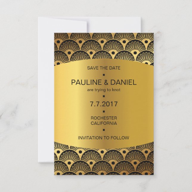Art Deco Save The Date Golden Squares Vip Invitation (Front)