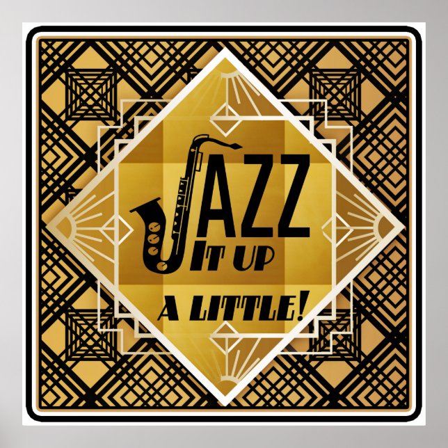 Art deco saxophone jazz black gold music poster (Front)