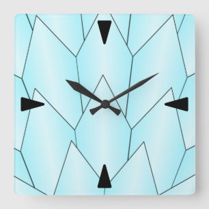 Art Deco Scales Design Blue Square Wall Clock