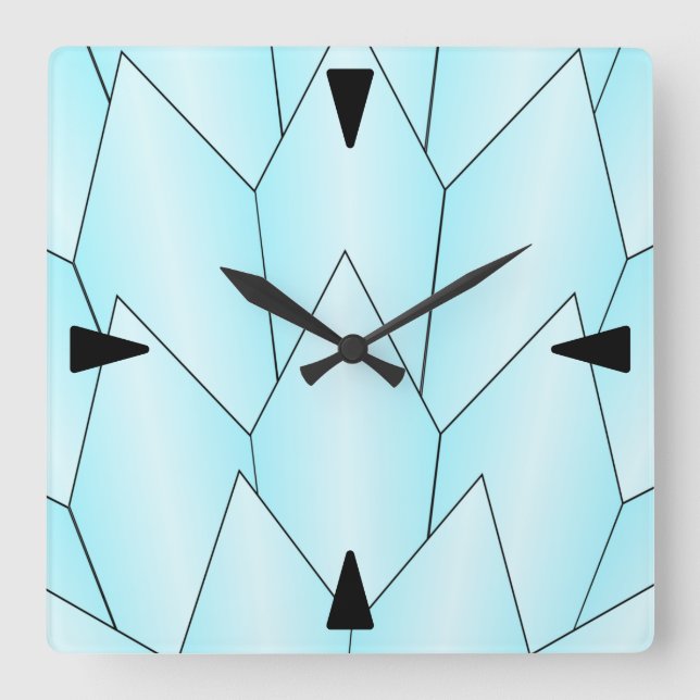 Art Deco Scales Design Blue Square Wall Clock (Front)