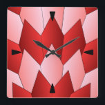 Art Deco Scales Design Pink Red Square Wall Clock<br><div class="desc">Wall clock art deco design that you can customise with any text of your choice. Should you require any help with customising then contact us through the link on this page. Art deco clock.</div>
