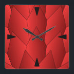 Art Deco Scales Design Red Square Wall Clock<br><div class="desc">Wall clock art deco design that you can customise with any text of your choice. Should you require any help with customising then contact us through the link on this page. Art deco clock.</div>