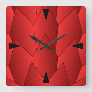 Art Deco Scales Design Red Square Wall Clock