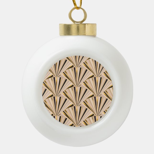 Art Deco Scales: Geometric Golden Glamour Ceramic Ball Christmas Ornament (Front)