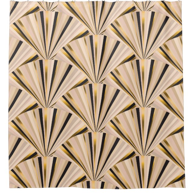 Art Deco Scales: Geometric Golden Glamour Shower Curtain (Front)