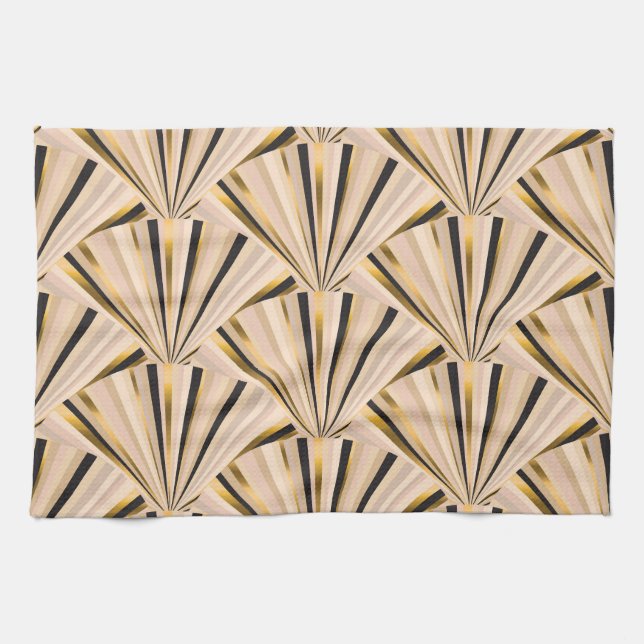 Art Deco Scales: Geometric Golden Glamour Tea Towel (Horizontal)