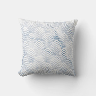Art Deco Scales Grey Blue White Geometry Marble Cushion