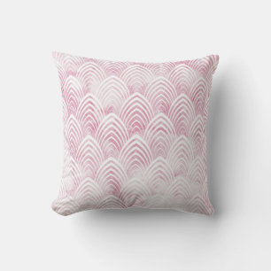 Art Deco Scales Pink White Geometry Marble Stone Cushion