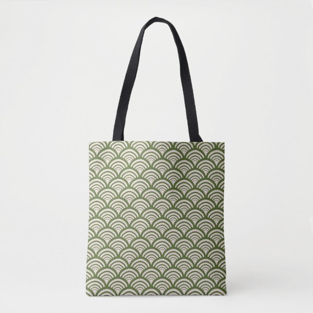 Art Deco Scallop Arch Olive Green Tote Bag (Front)