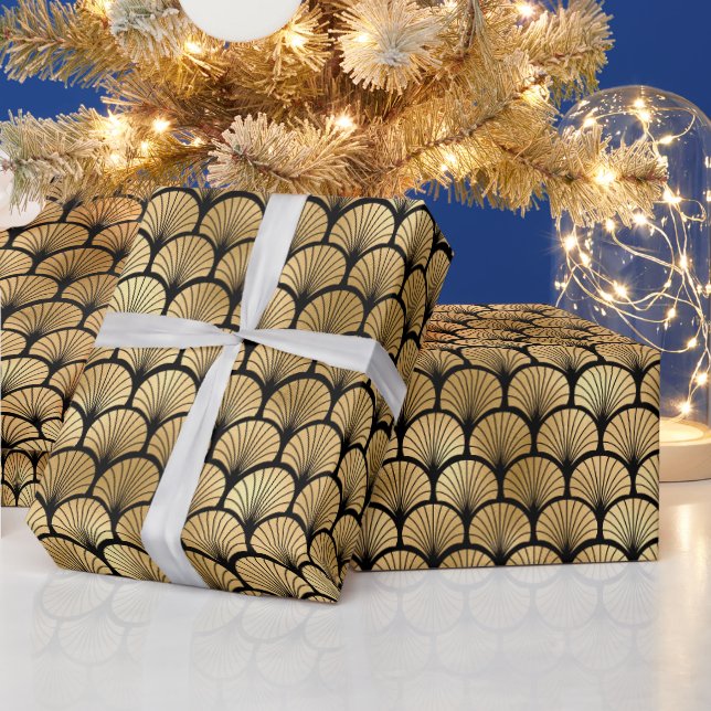 Art Deco Scallop Fan Radiating Pattern Design Wrapping Paper (Holidays)
