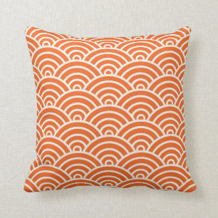 Art Deco Scallop Pattern Orange Cushion