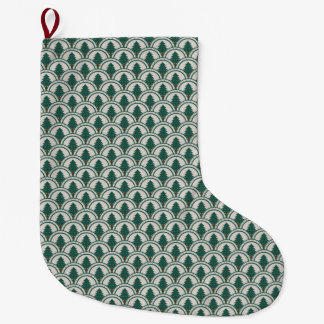 Art Deco Scalloping Evergreen Pattern Large Christmas Stocking