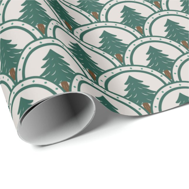 Art Deco Scalloping Evergreen Pattern Wrapping Paper (Roll Corner)