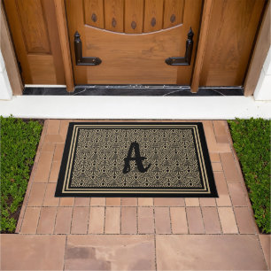 Art Deco Scallops Black Tan Custom Monogram Design Doormat