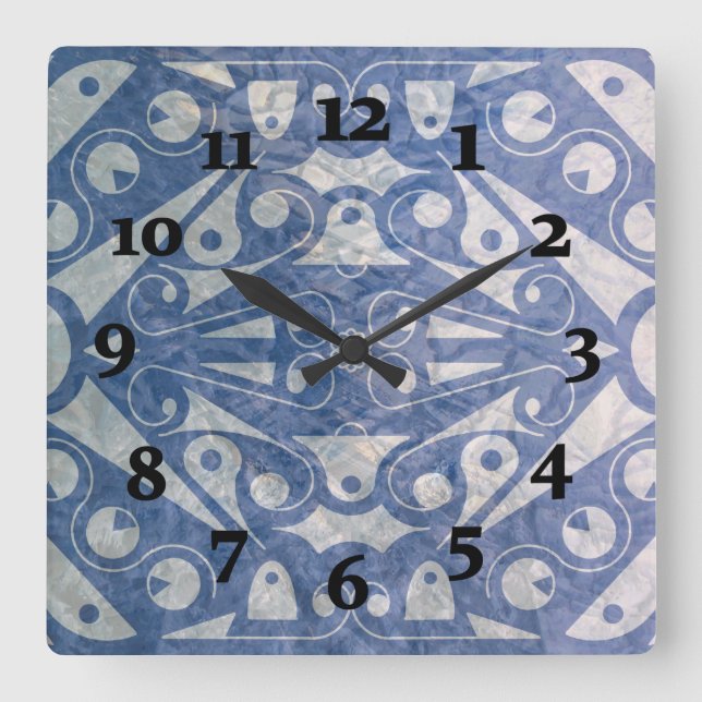 ART DECO SCANDINAVIAN BLUE by Slipperywindow Square Wall Clock (Front)