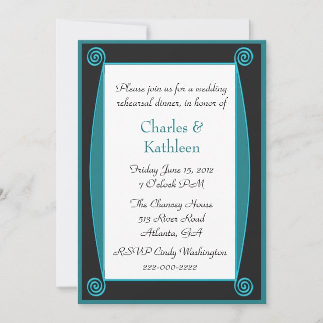 Art Deco Scrolls Wedding Rehearsal Invitation (Front)