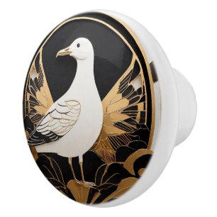 Art Deco Seagull Bird Black White Gold Sea Gull Ceramic Knob