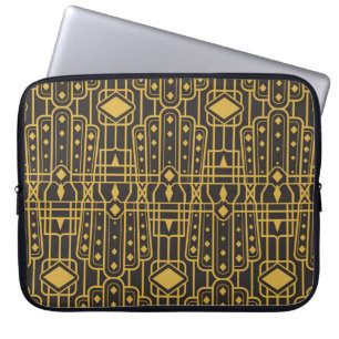 Art Deco seamless luxury geometric pattern. Golden Laptop Sleeve