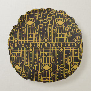 Art Deco seamless luxury geometric pattern. Golden Round Cushion