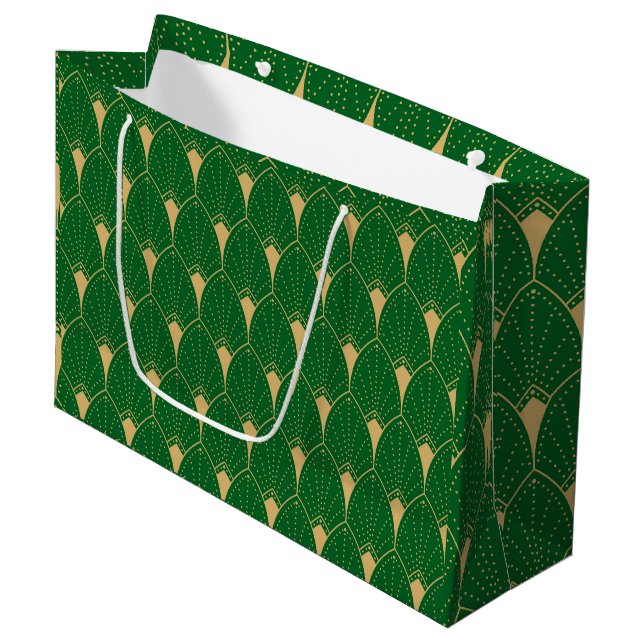 Art Deco Seamless Pattern gold and green Large Gift Bag (Front Angled)